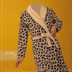 حوله پالتویی پودایران مدل مخمل پلنگی نسکافه ای