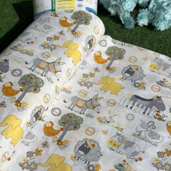 پارچه ملحفه ای عرض 240 مدل باغ وحش طوسی